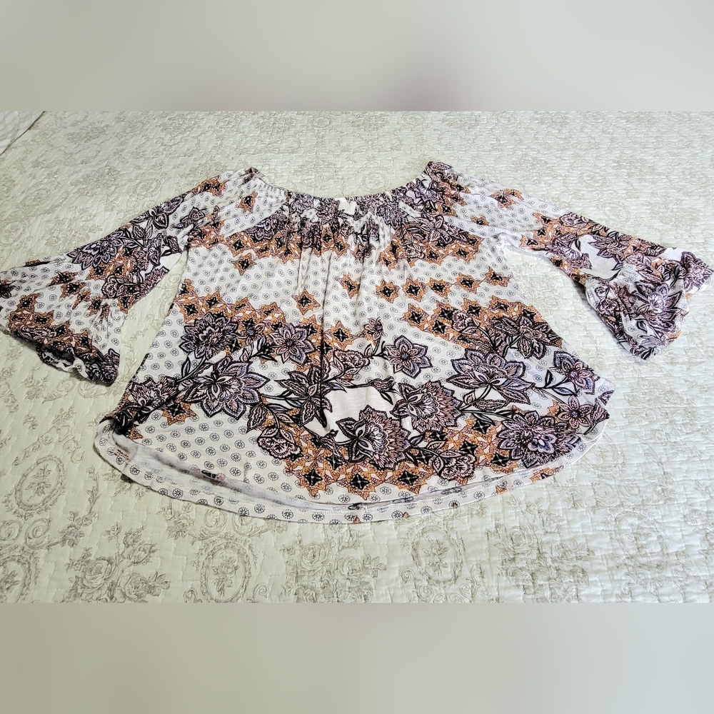 Maurice's Boho Floral Peasant Blouse Size Medium